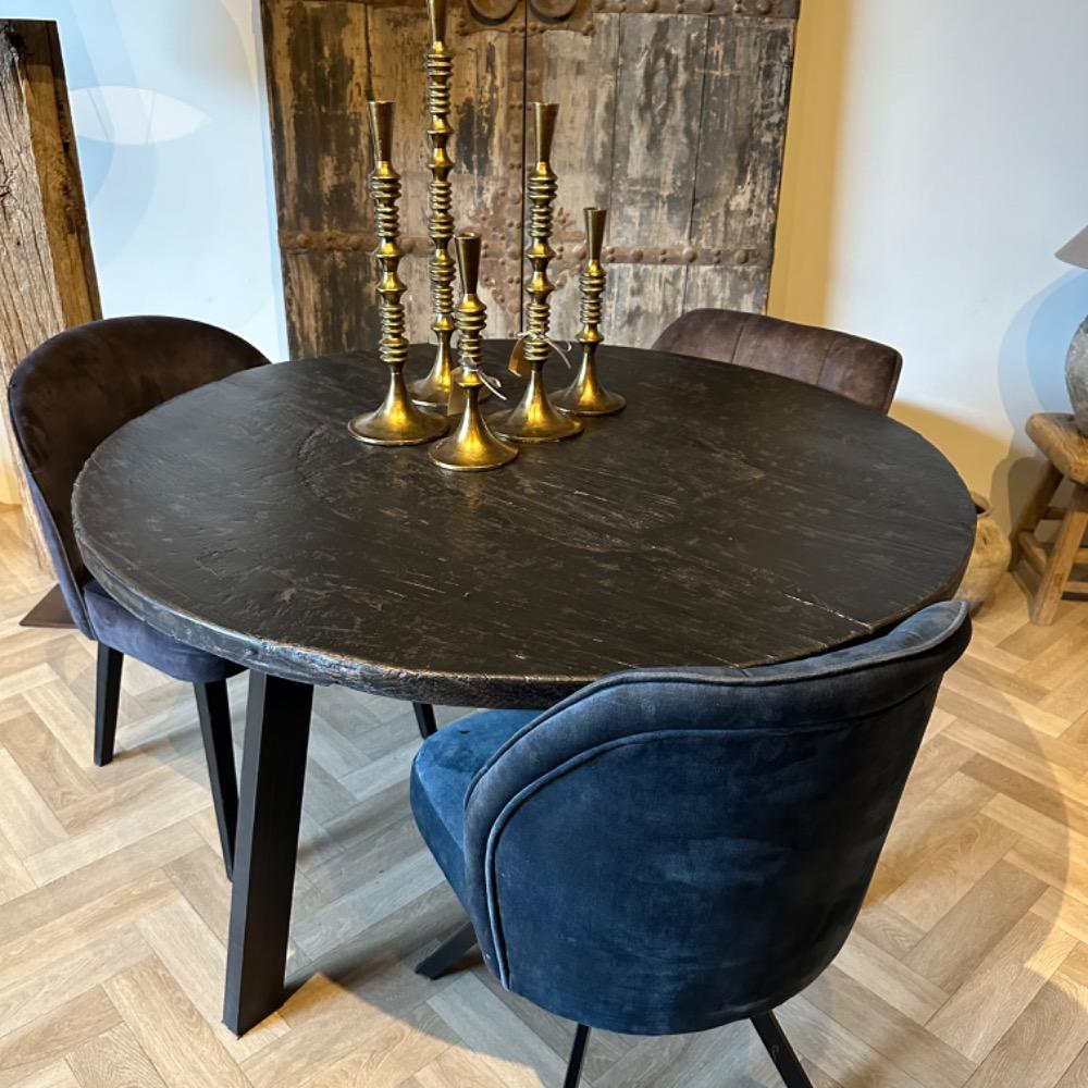 Ronde eettafel oud zwart elm hout