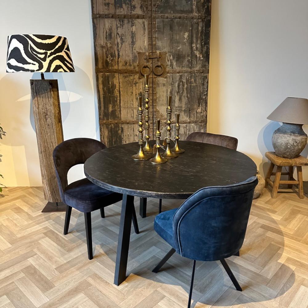 Ronde eettafel oud zwart elm hout