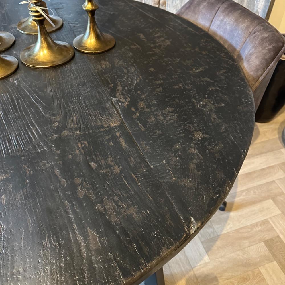 Ronde eettafel oud zwart elm hout