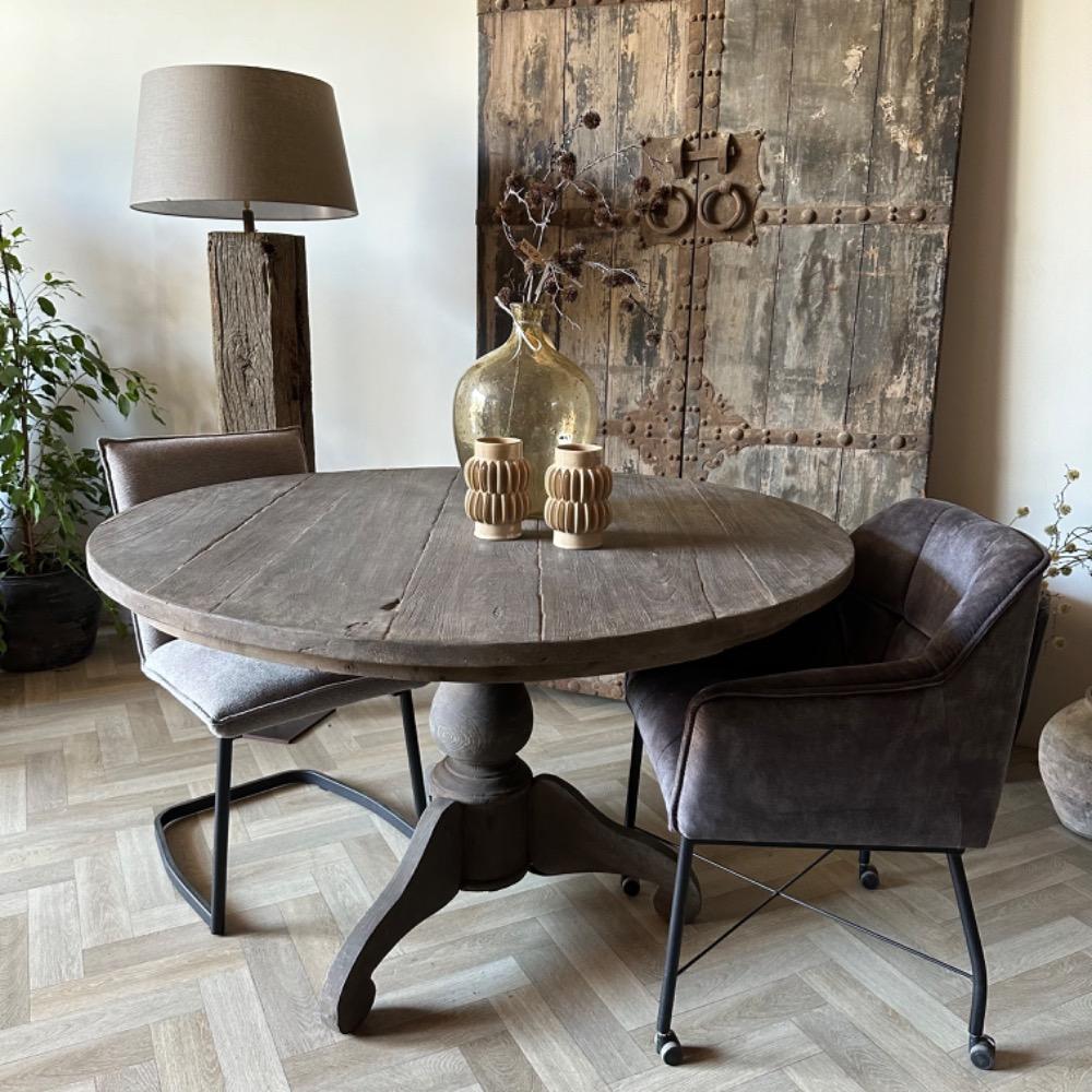 Stoere Franse ronde eettafel oud teak 